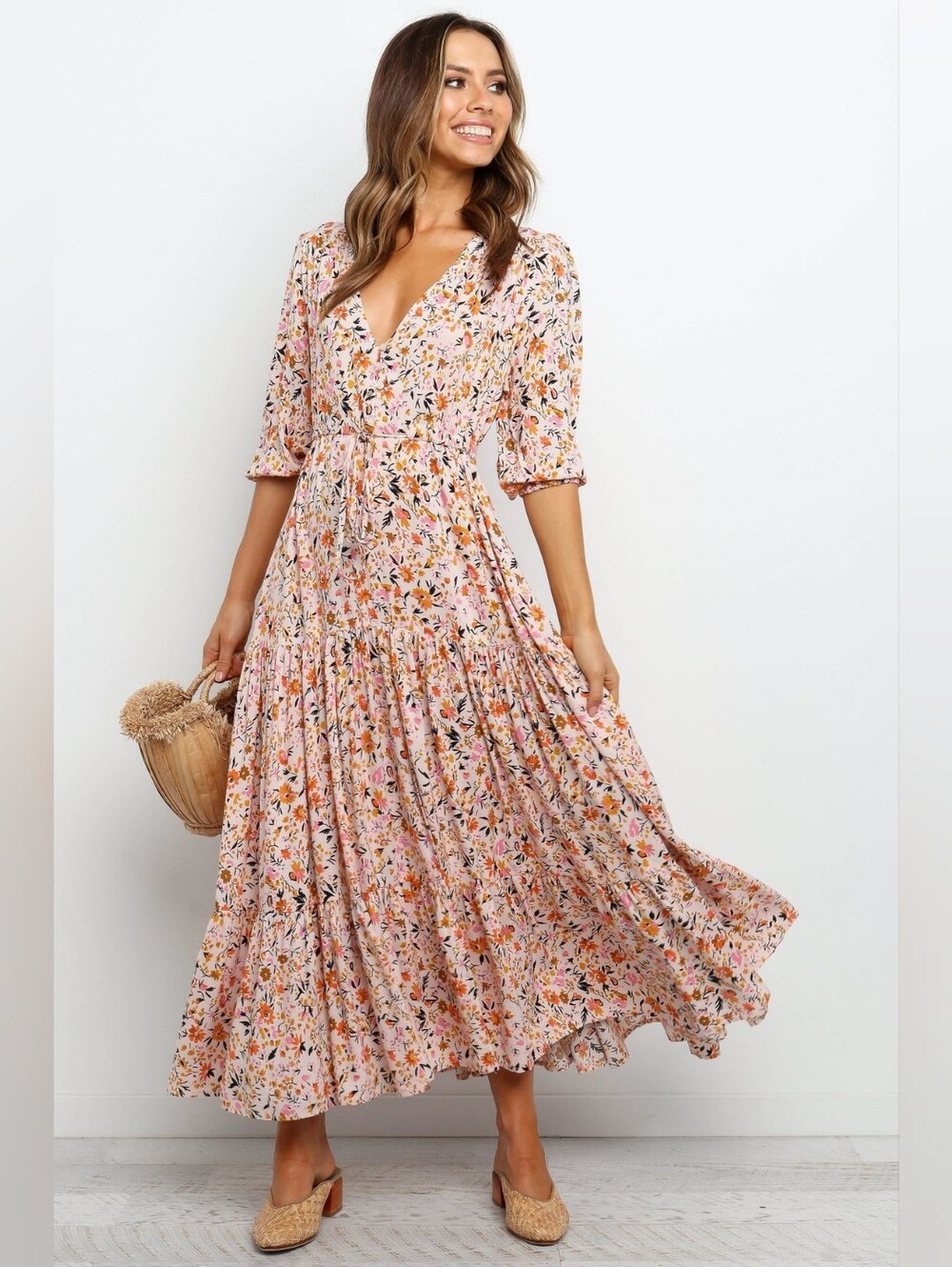 Petal & Pup | Kelda Pink Floral Maxi Dress Size Medium